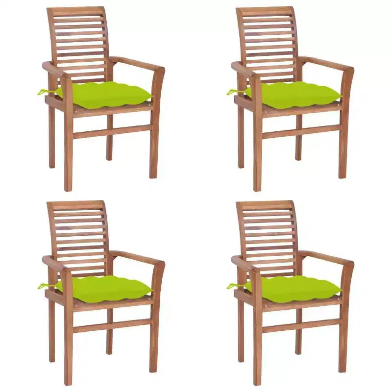 vidaXL Chaises de salle à manger de jardin en teck massif avec coussins vert vif - 4 pièces, empilables, sièges intérieurs/extérieurs - Ergonomiques et imperméables