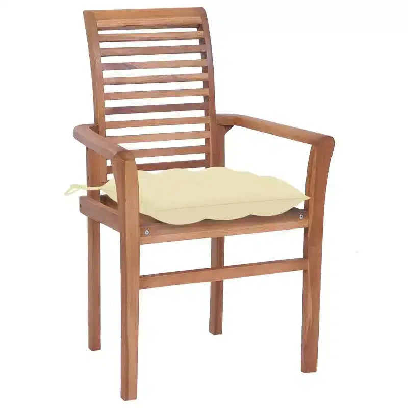 vidaXL Stackable Dining Chairs Set with Cream White Cushions Made from Fine Sanded Solid Teak Hardwood, Easy Storage and, Patio or Dining Room