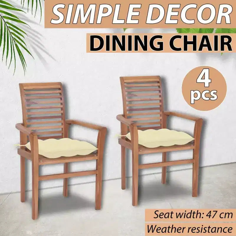 vidaXL Chaises de salle à manger empilables avec coussins blanc crème en bois de teck massif poncé fin, rangement facile, pour patio ou salle à manger