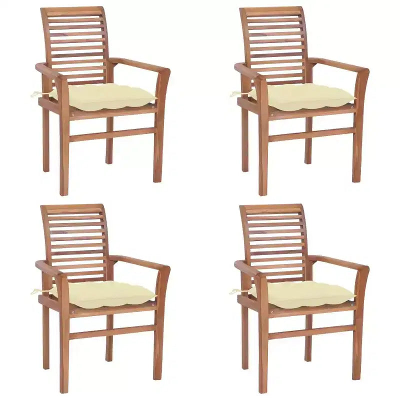 vidaXL Chaises de salle à manger empilables avec coussins blanc crème en bois de teck massif poncé fin, rangement facile, pour patio ou salle à manger