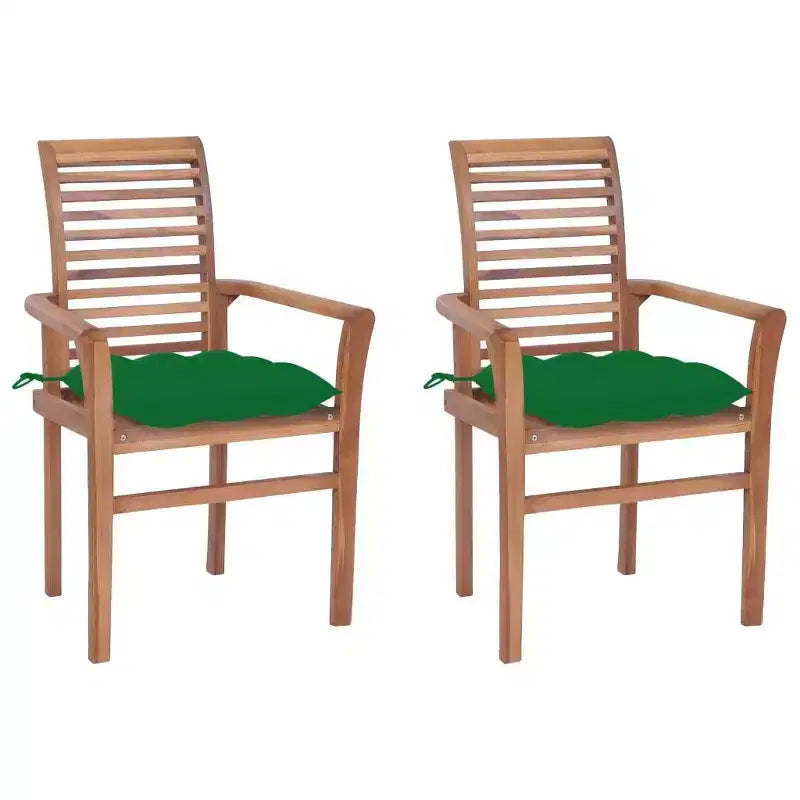 vidaXL Chaises de salle à manger en bois de teck massif avec coussins - Lot de 2 - Design ergonomique pour jardin ou terrasse - Empilables pour un rangement facile