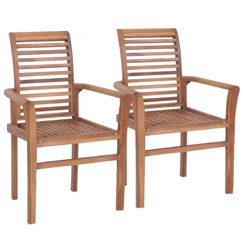 vidaXL Chaises de salle à manger en bois de teck massif avec coussins - Lot de 2 - Design ergonomique pour jardin ou terrasse - Empilables pour un rangement facile