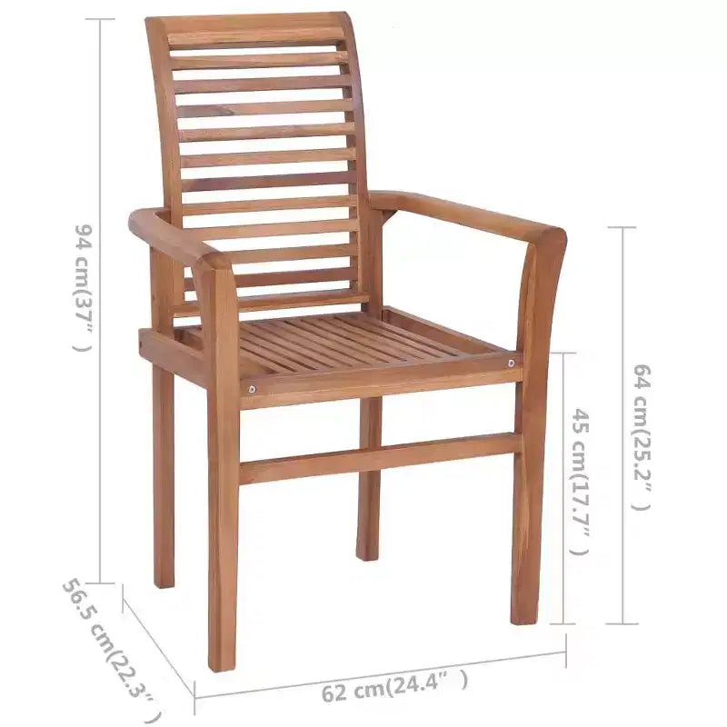 vidaXL Chaises de salle à manger empilables avec coussins bleu clair - Bois de teck massif - Parfaites pour le jardin, la terrasse et la salle à manger