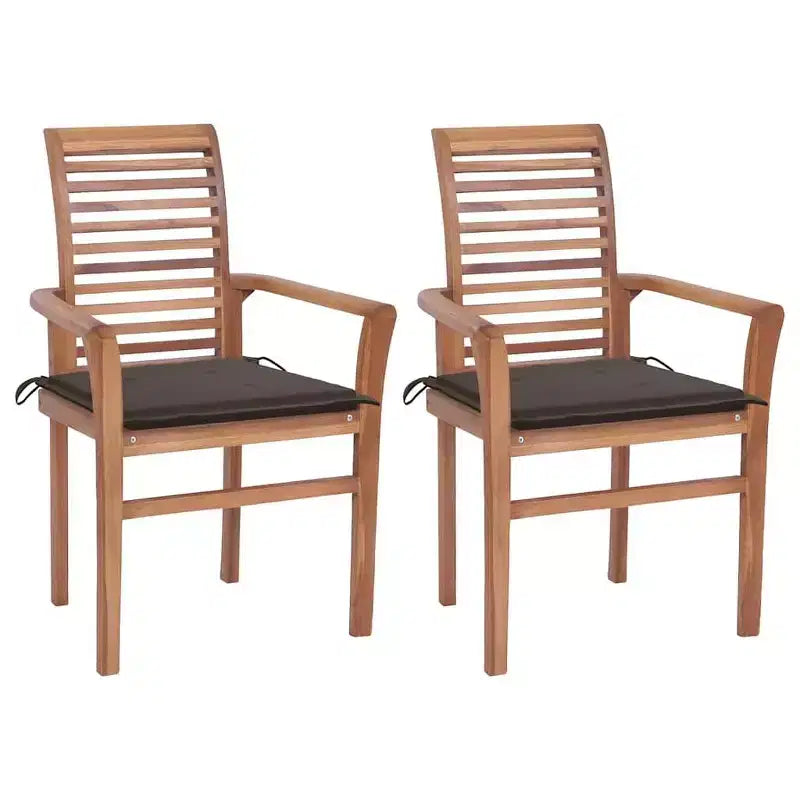 vidaXL Chaises de salle à manger de jardin 2 pcs avec coussins taupe - Bois de teck massif Chaises empilables de jardin/intérieur à lattes