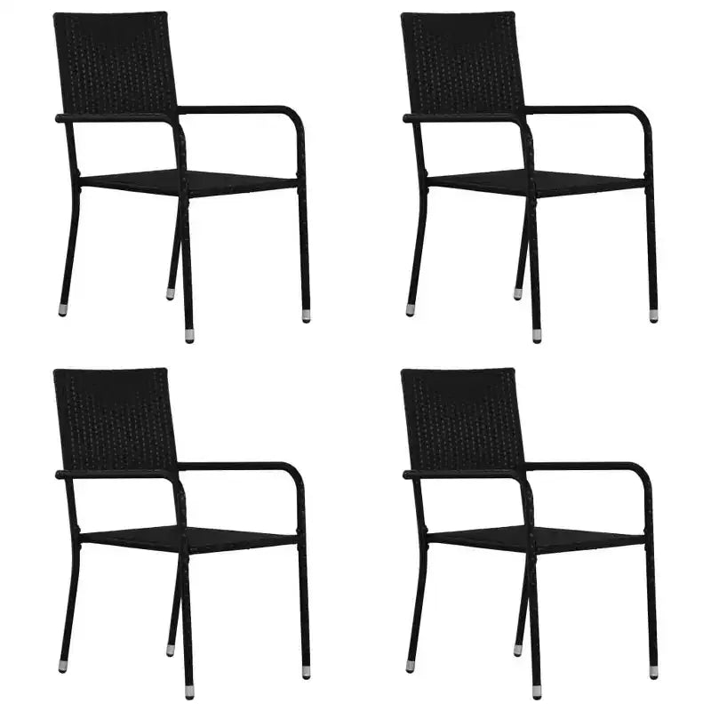 vidaXL Lot de 4 chaises de salle à manger de jardin, rotin PE noir, acier Standard - Noir 4