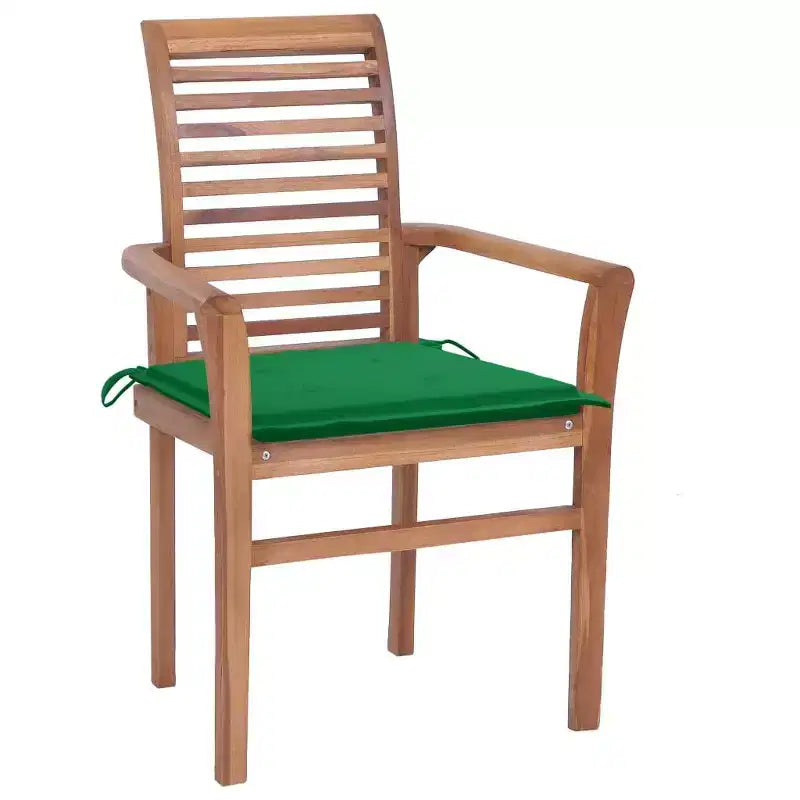 vidaXL Versatile Dining Chairs with Green Cushions, Teak Wood, Suitable for Indoor/Outdoor Use, Ergonomic Comfort Design, Space-Saving Stackable