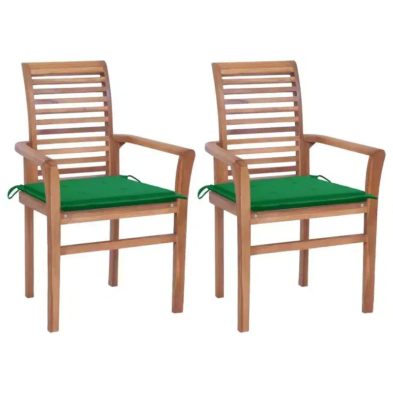 vidaXL Chaises de salle à manger polyvalentes avec coussins verts, bois de teck, adaptées à une utilisation intérieure/extérieure, design ergonomique confortable, empilables et peu encombrantes