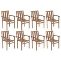 vidaXL Set of 8 Teak Wood Stackable Patio Chairs with Gray Cushions - Durable Garden/Outdoor Seating