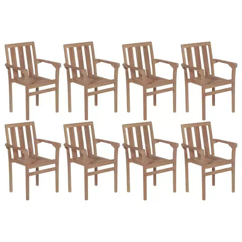 vidaXL Set of 8 Teak Wood Stackable Patio Chairs with Gray Cushions - Durable Garden/Outdoor Seating