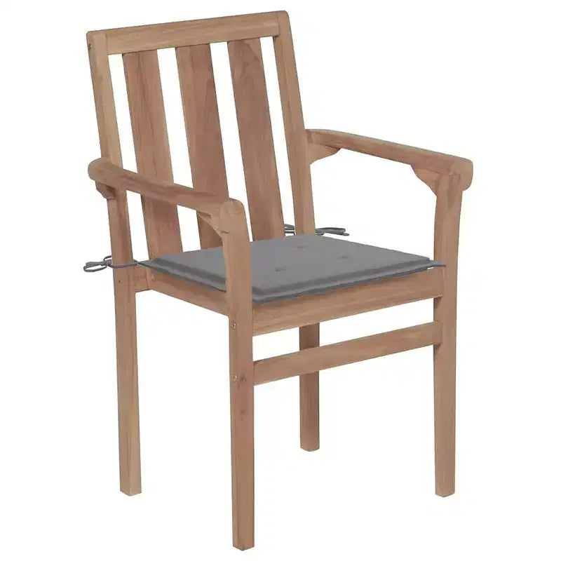 vidaXL Lot de 8 Chaises de Jardin Empilables en Bois de Teck avec Coussins Gris - Sièges d'Extérieur Durables