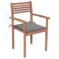 vidaXL Outdoor Patio Chairs, Set of 4, Includes Gray Cushions, Made of Durable Solid Teak Hard Wood, Stackable Design, Versatile for Home or Cafe Use