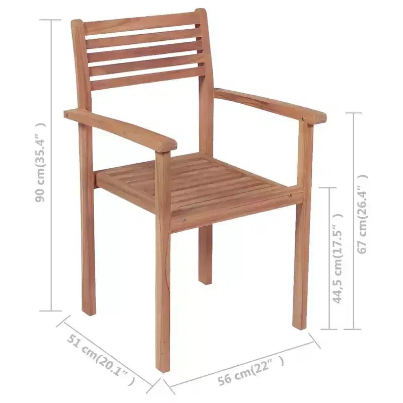 vidaXL Chaises de patio d'extérieur, lot de 4, coussins gris inclus, en bois de teck massif durable, conception empilable, polyvalentes pour la maison ou le café
