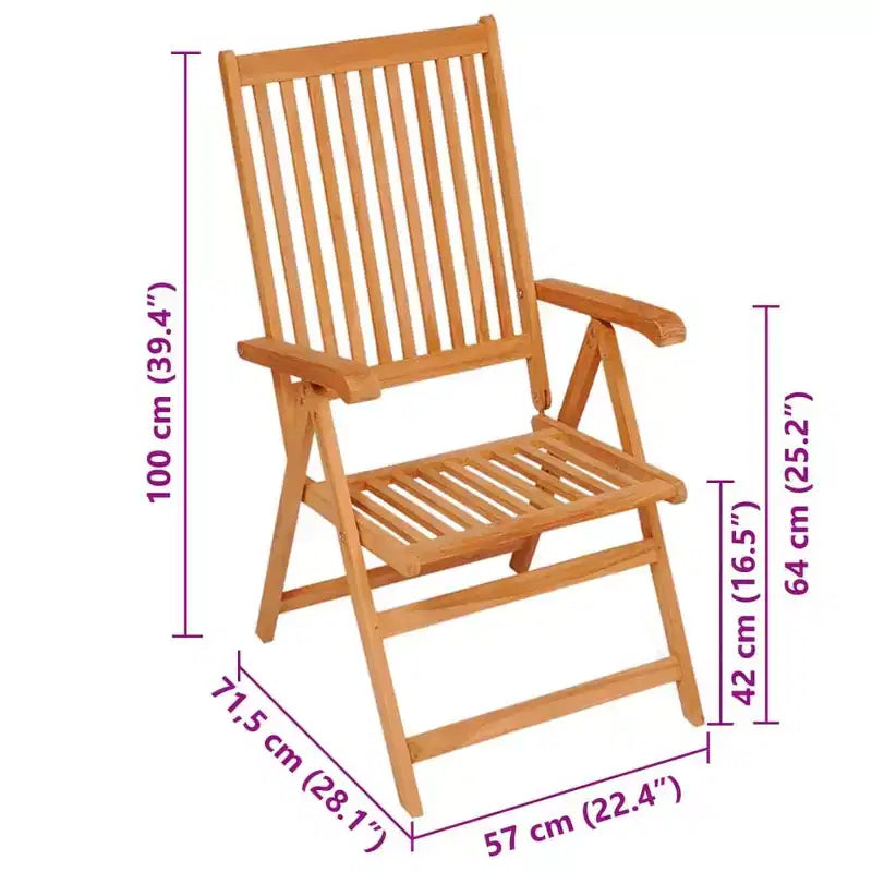 vidaXL Ensemble de chaises de jardin en teck avec coussins rouges, Résistant aux intempéries, Pliable, Réglable, Mobilier d'extérieur confortable pour jardin, patio et coin salon
