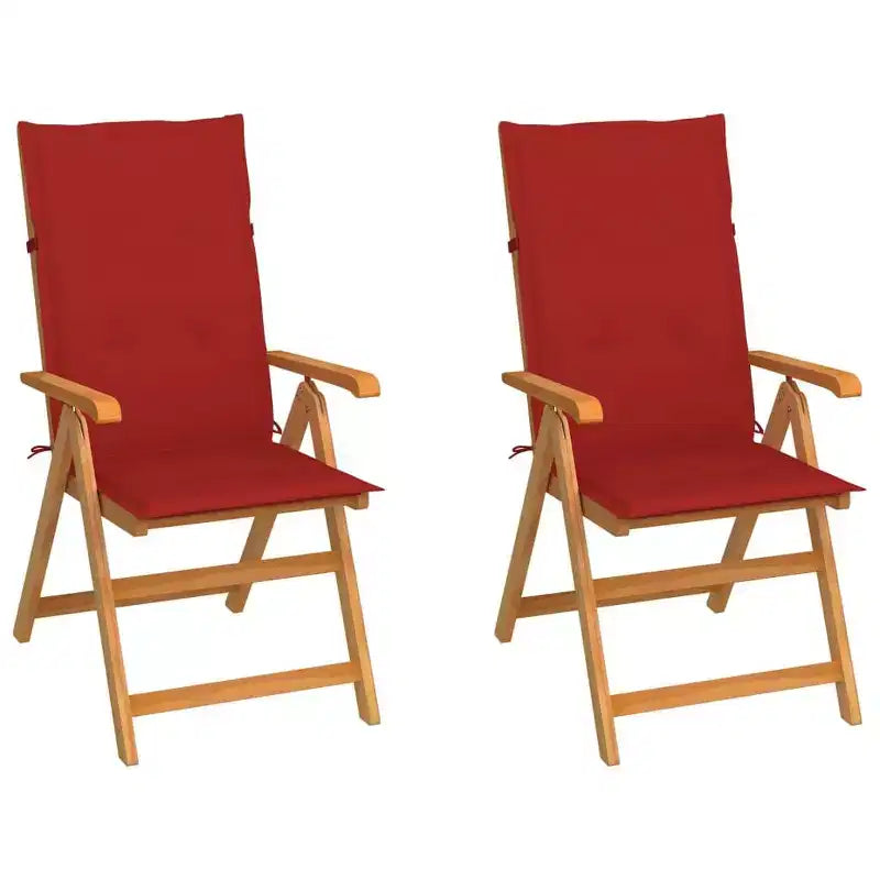 vidaXL Ensemble de chaises de jardin en teck avec coussins rouges, Résistant aux intempéries, Pliable, Réglable, Mobilier d'extérieur confortable pour jardin, patio et coin salon