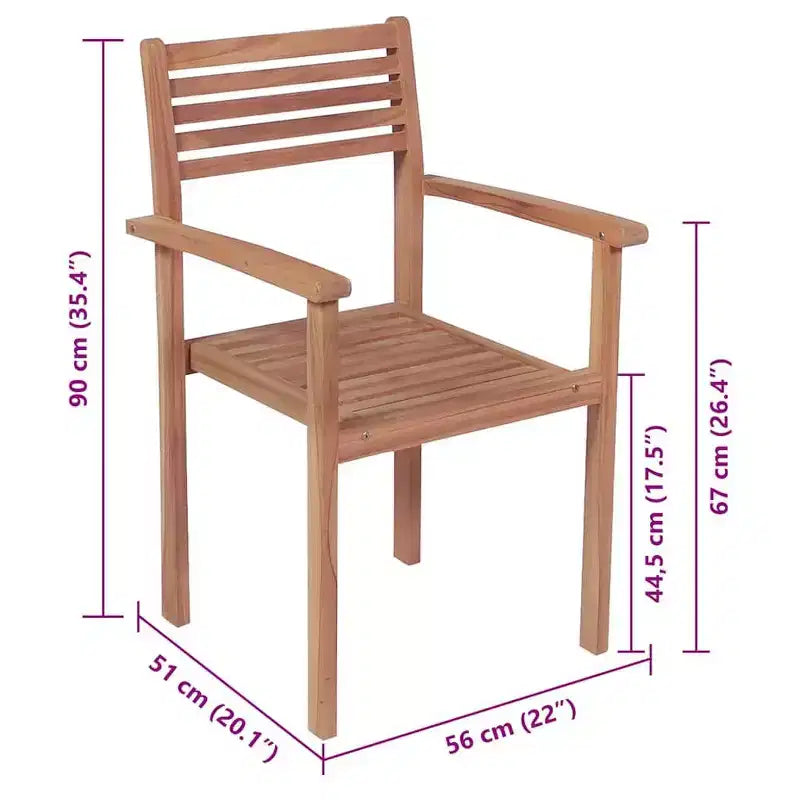 vidaXL - Lot de 6 chaises de jardin empilables avec coussins - Bois de teck massif, durable et résistant aux intempéries, idéal pour la maison, le bureau, le bar ou le café