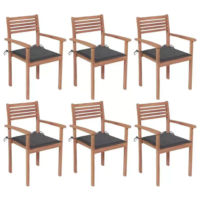 vidaXL - Lot de 6 chaises de jardin empilables avec coussins - Bois de teck massif, durable et résistant aux intempéries, idéal pour la maison, le bureau, le bar ou le café