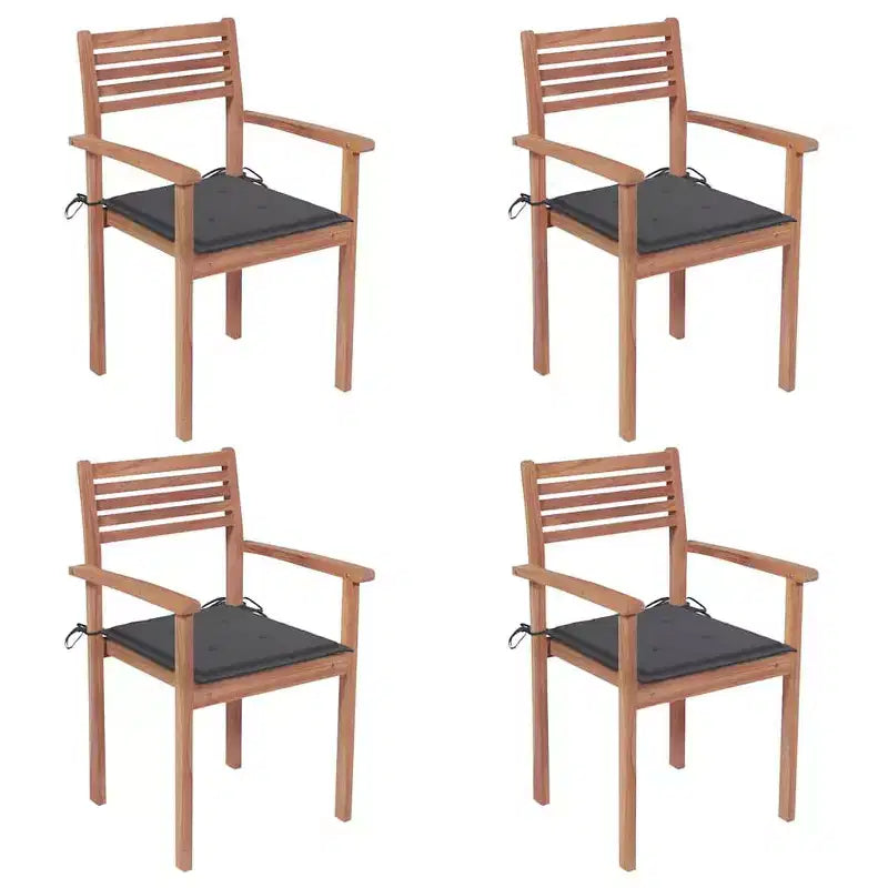 vidaXL Chaises de jardin en teck massif avec coussins anthracite, résistantes aux intempéries, conviennent à l'extérieur, lot de 4