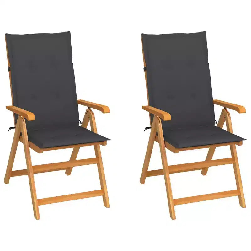 vidaXL Chaises de patio très résistantes avec coussins anthracite - Bois de teck massif - Dossier réglable - Convient pour l'extérieur - Lot de 2