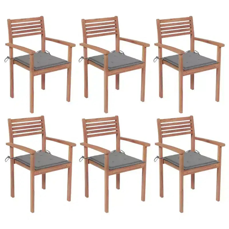 vidaXL Chaises de jardin empilables en bois de teck avec coussins - Lot de 6 - Résistantes aux intempéries, montage facile, design polyvalent