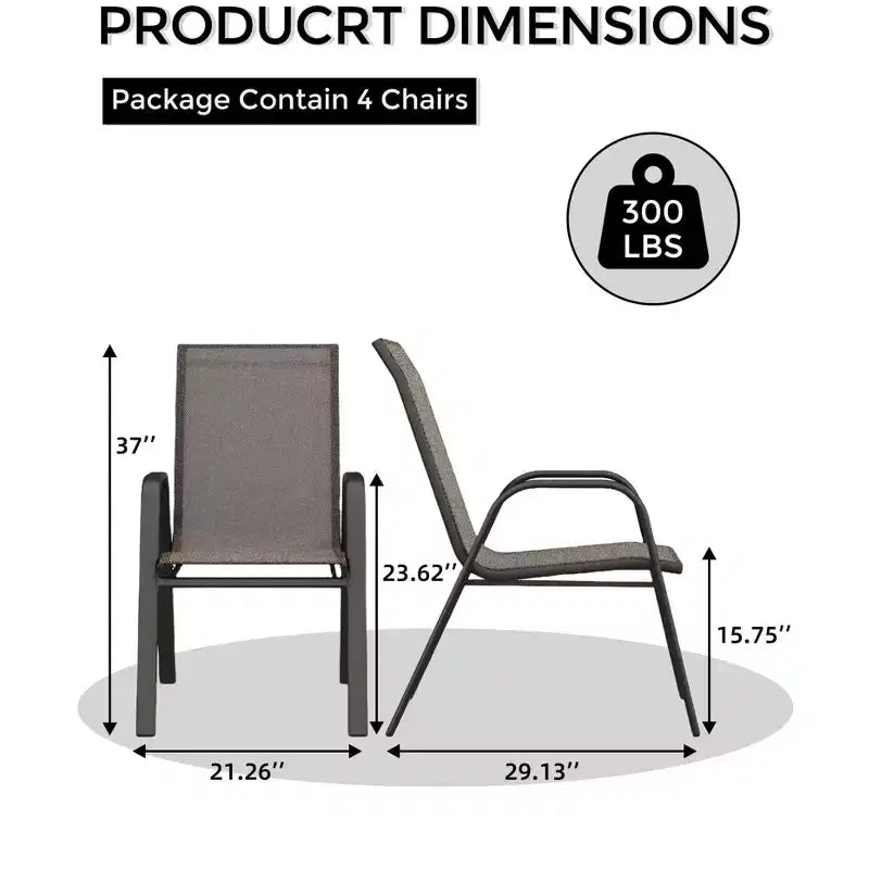 Ensemble de 4 chaises de salle à manger empilables, Chaises de salle à manger de patio à dossier haut, Chaises d'extérieur en tissu Textilène et cadre en métal pour pelouse, jardin et terrasse