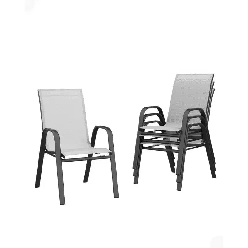 Ensemble de 4 chaises de salle à manger empilables, Chaises de salle à manger de patio à dossier haut, Chaises d'extérieur en tissu Textilène et cadre en métal pour pelouse, jardin et terrasse