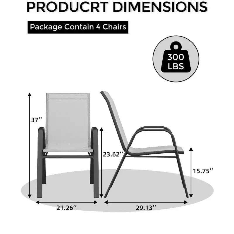 Ensemble de 4 chaises de salle à manger empilables, Chaises de salle à manger de patio à dossier haut, Chaises d'extérieur en tissu Textilène et cadre en métal pour pelouse, jardin et terrasse