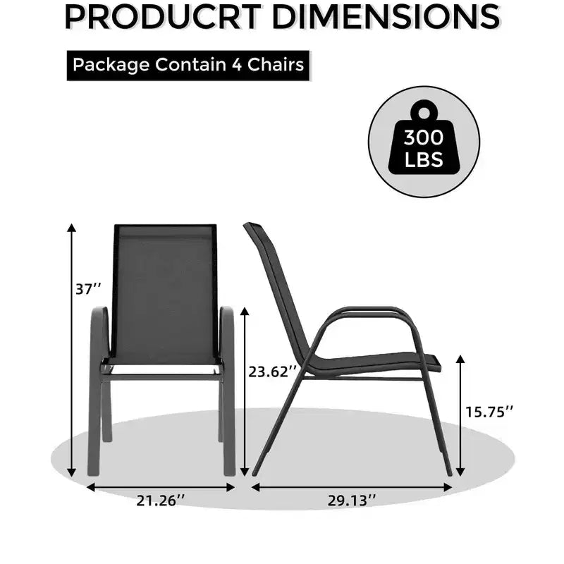 Ensemble de 4 chaises de salle à manger empilables, Chaises de salle à manger de patio à dossier haut, Chaises d'extérieur en tissu Textilène et cadre en métal pour pelouse, jardin et terrasse