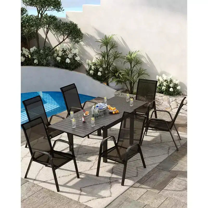 Stackable Dining Chairs Set of 4, High-Back Patio Dining Chairs Set, Outdoor Chairs with Textilene Fabric & Metal Frame for Lawn Backyard Deck Garden