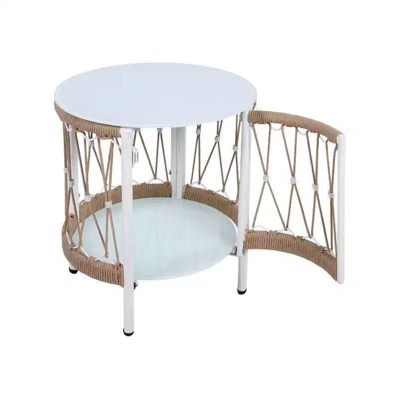 Christopher Knight Home Dolphine Ensemble de salon de jardin bohème 3 pièces en corde tressée avec table d'appoint en verre
