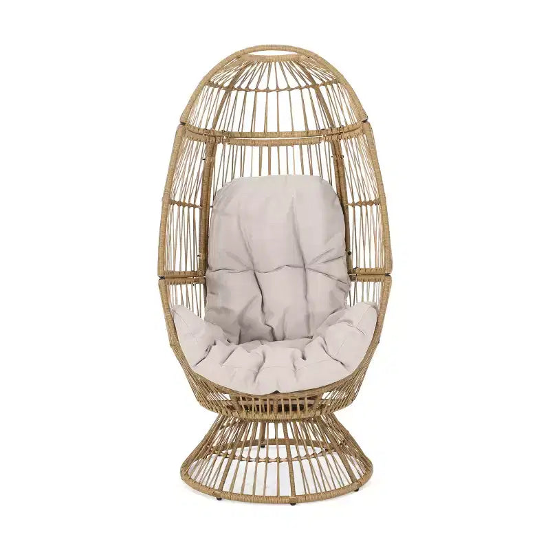 GDFStudio Fauteuil œuf pivotant d'extérieur en osier Reeve avec coussin