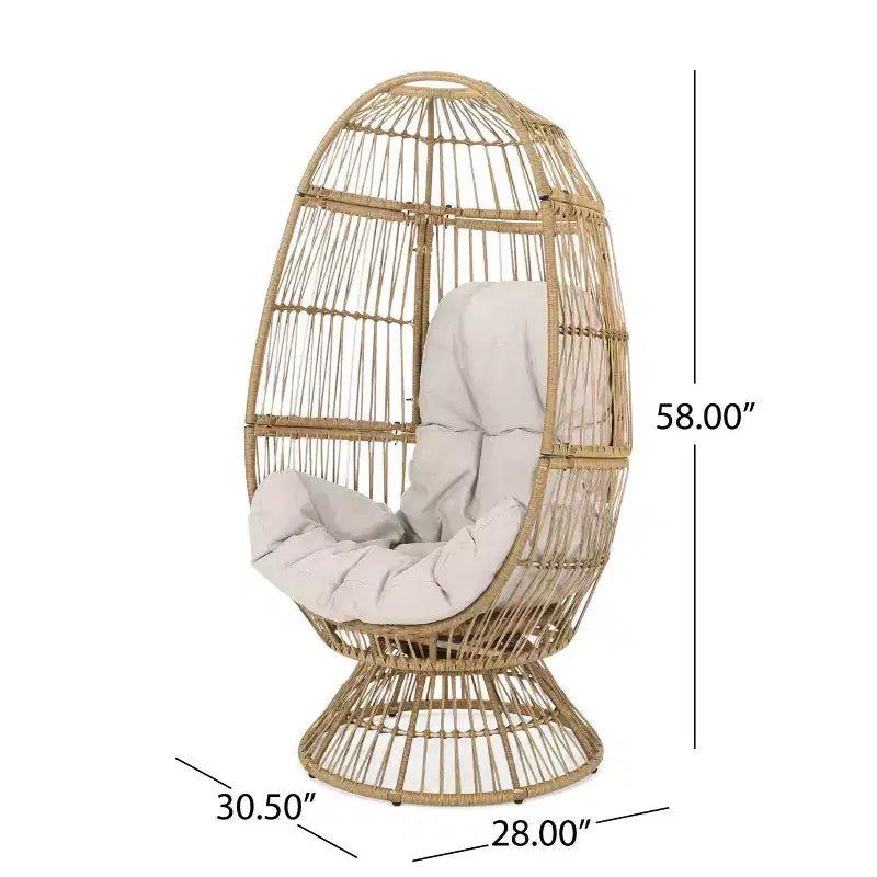 GDFStudio Fauteuil œuf pivotant d'extérieur en osier Reeve avec coussin