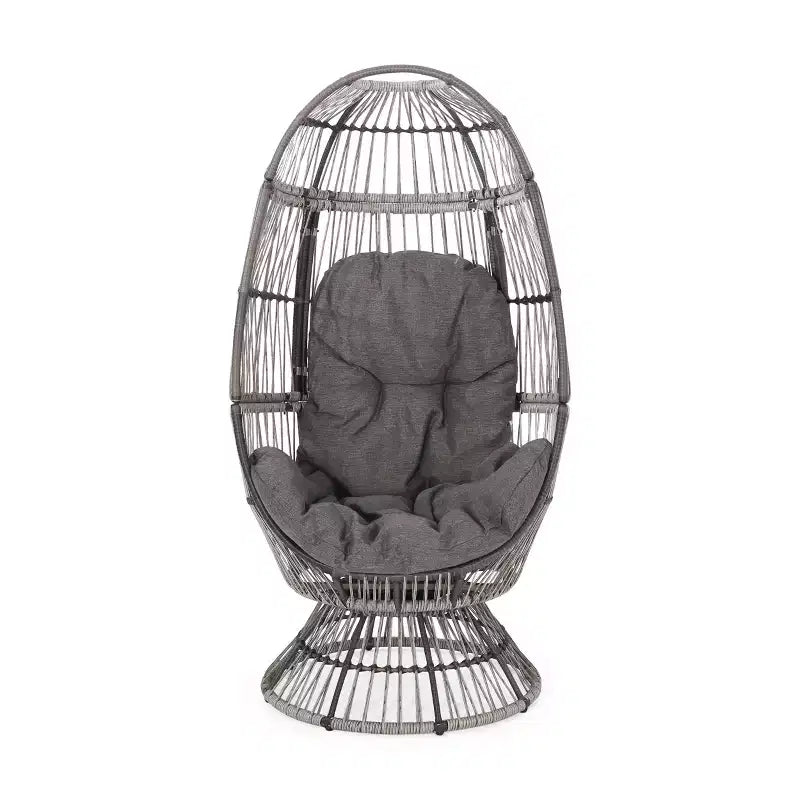 GDFStudio Fauteuil œuf pivotant d'extérieur en osier Reeve avec coussin