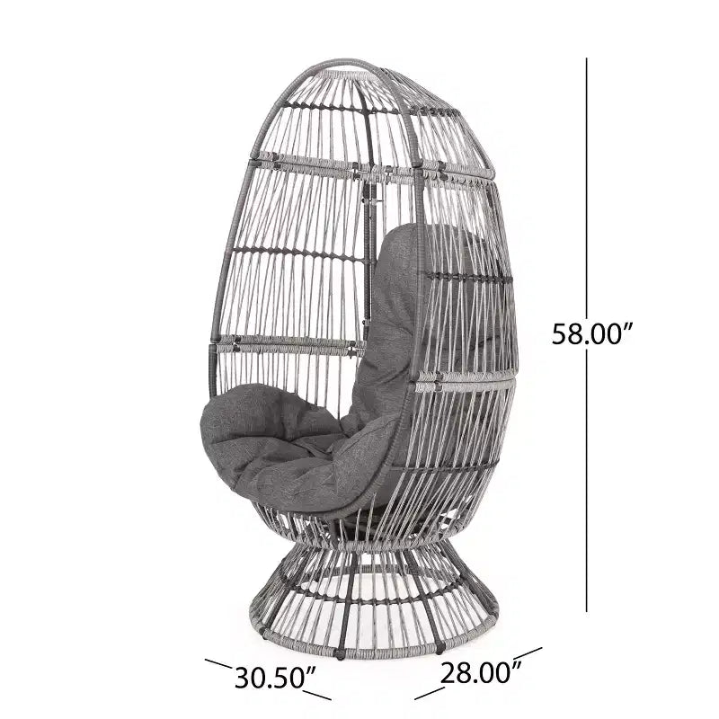 GDFStudio Fauteuil œuf pivotant d'extérieur en osier Reeve avec coussin