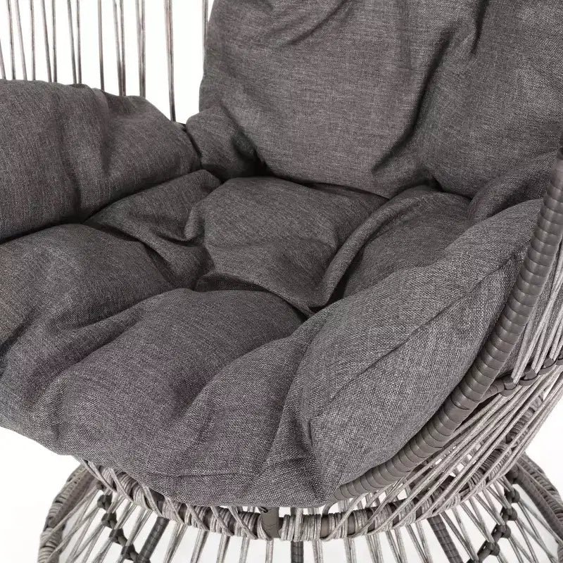 GDFStudio Fauteuil œuf pivotant d'extérieur en osier Reeve avec coussin