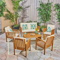 GDFStudio Ivan 6 Piece Outdoor Acacia Wood Chat Set with Slatted Coffee Table and Cushions