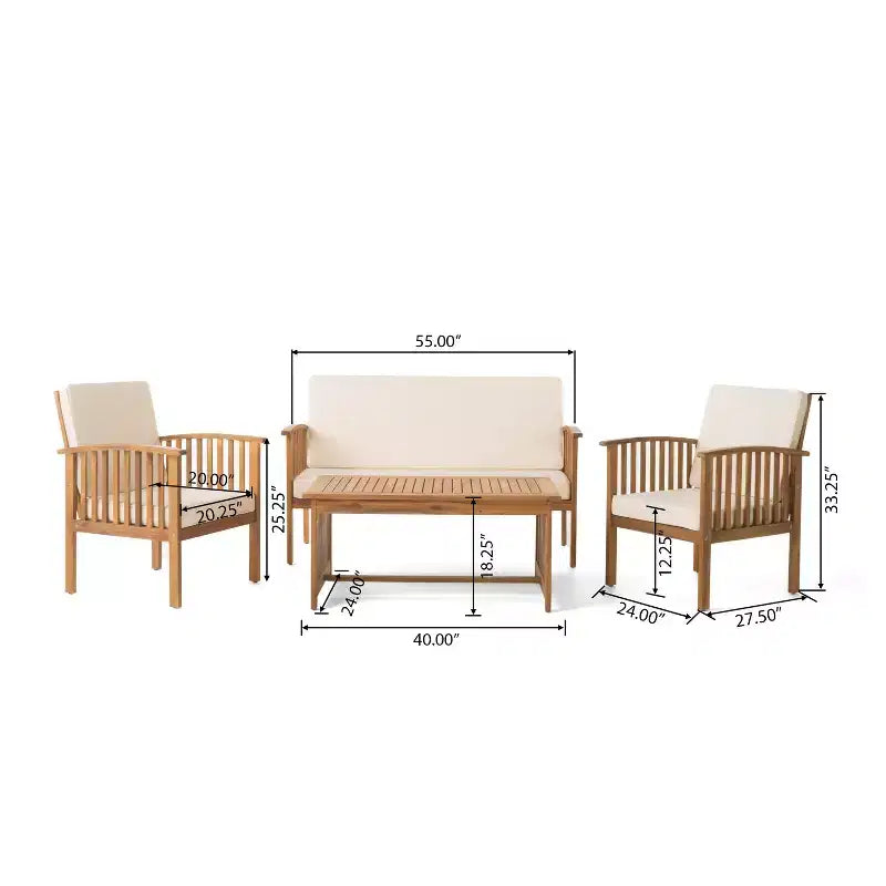 GDFStudio Ivan Ensemble de conversation extérieur 6 pièces en bois d'acacia avec table basse à lattes et coussins