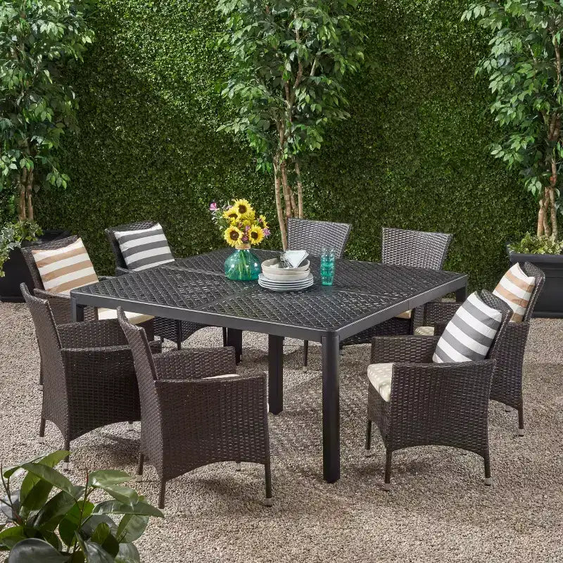 Christopher Knight Home Bragdon Outdoor Aluminum and Wicker 8 Seater Dining Set