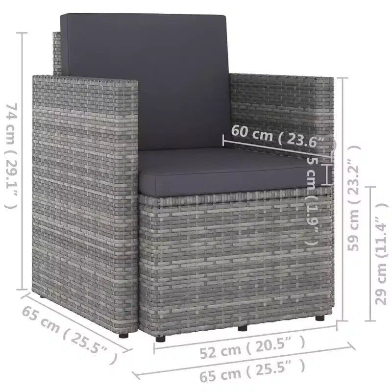 vidaXL Chaise de patio élégante avec coussins – Meubles en résine tressée résistants aux intempéries pour usage extérieur – Gris