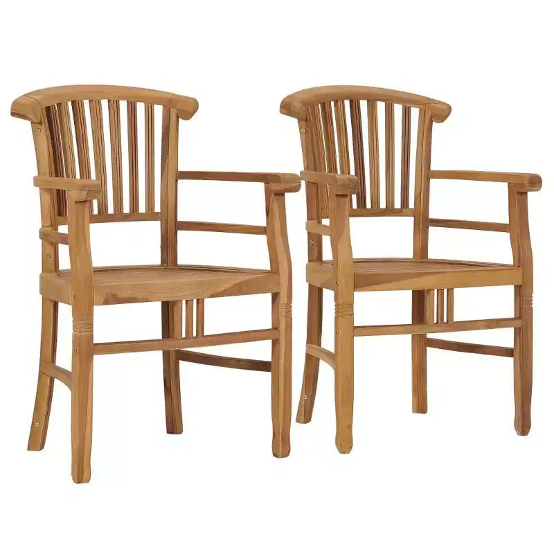 vidaXL Chaises de Patio 2 pcs Chaises de Salle à Manger d'Extérieur pour Porche Bois de Teck Massif - Avec Accoudoirs