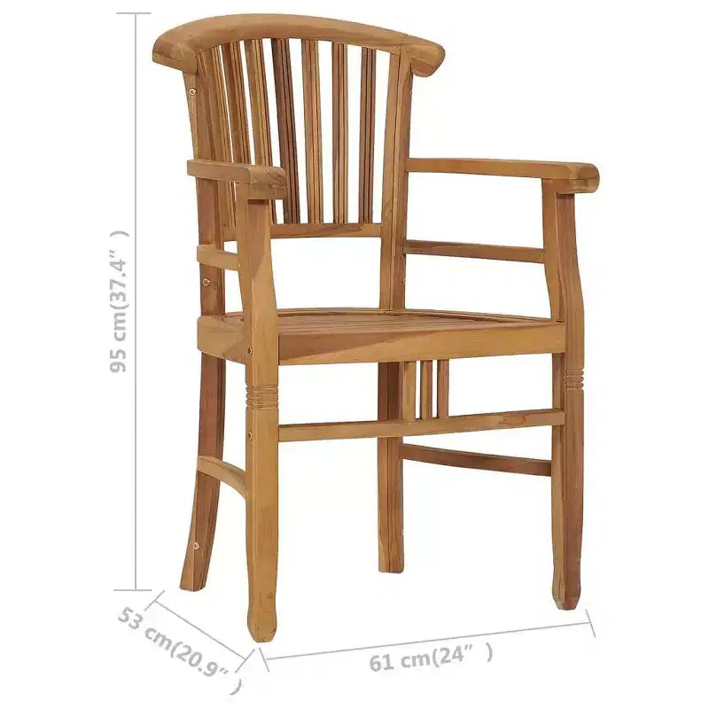 vidaXL Chaises de Patio 2 pcs Chaises de Salle à Manger d'Extérieur pour Porche Bois de Teck Massif - Avec Accoudoirs