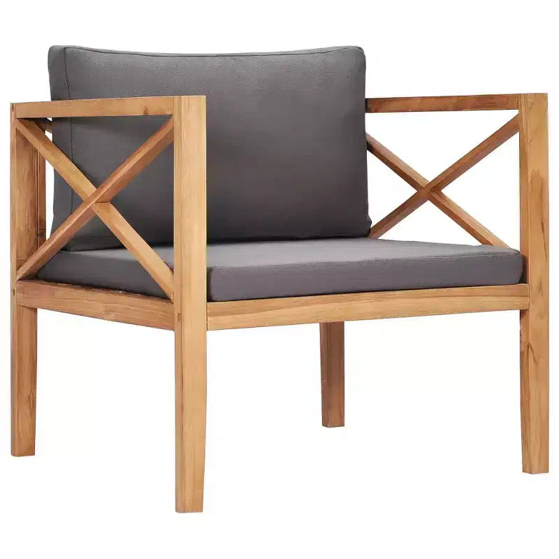 vidaXL Chaise de jardin gris foncé, bois de teck massif, tissu en polyester
