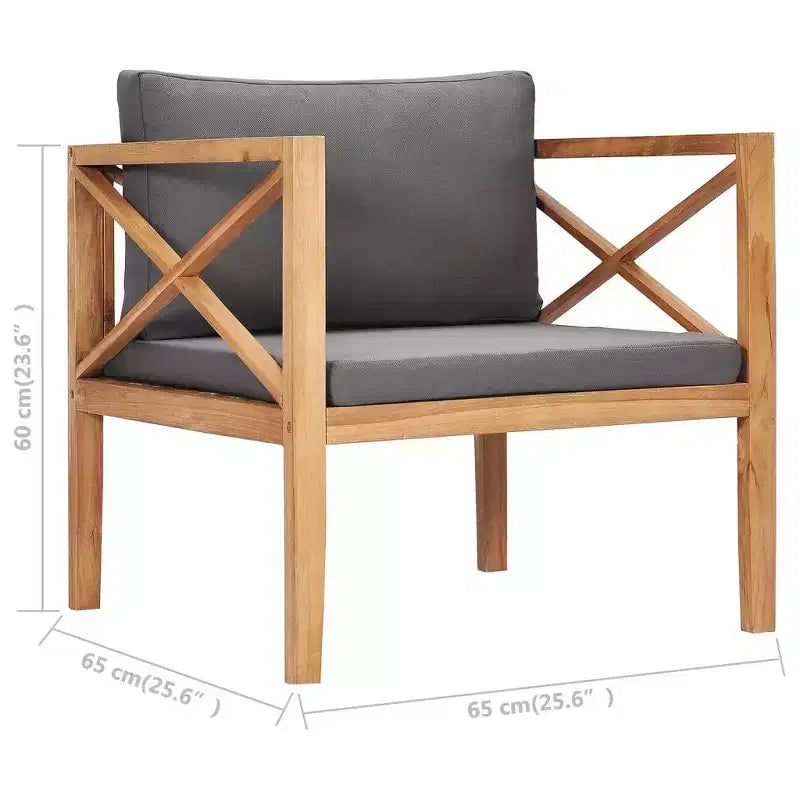 vidaXL Chaise de jardin gris foncé, bois de teck massif, tissu en polyester