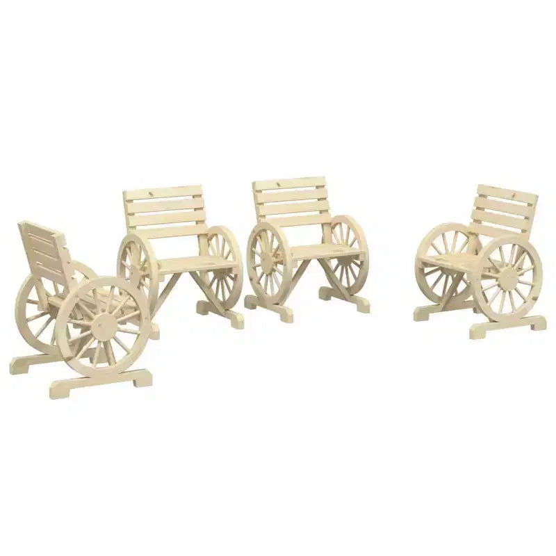 vidaXL Patio Chairs Set of 4 - Solid Fir Wood, Weather-Resistant Seating with Wagon Wheel Armrests for Garden/Terrace, Brown Farmhouse Style