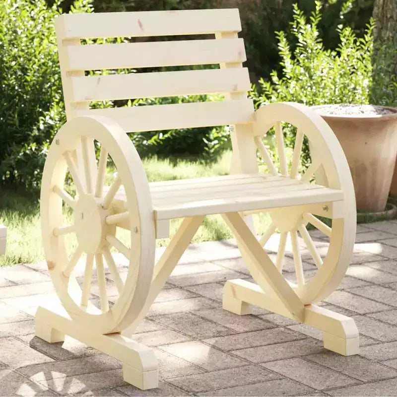 vidaXL Lot de 4 chaises de jardin - Bois de sapin massif, assise résistante aux intempéries avec accoudoirs en forme de roue de chariot pour jardin/terrasse, style ferme marron