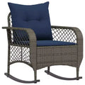 vidaXL Patio Rocking Chair with Cushions Gray Poly Rattan - Gray and Blue