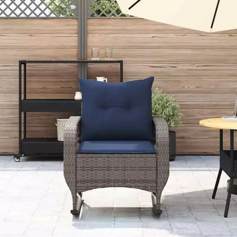 vidaXL Chaise à bascule de jardin avec coussins, Résine tressée Gris - Gris et Bleu