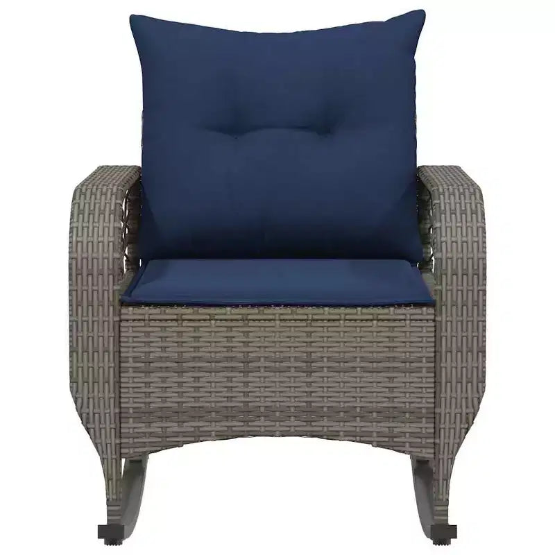 vidaXL Chaise à bascule de jardin avec coussins, Résine tressée Gris - Gris et Bleu