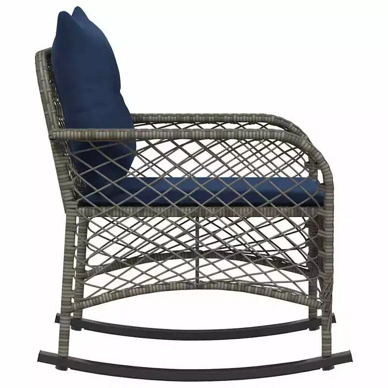 vidaXL Chaise à bascule de jardin avec coussins, Résine tressée Gris - Gris et Bleu