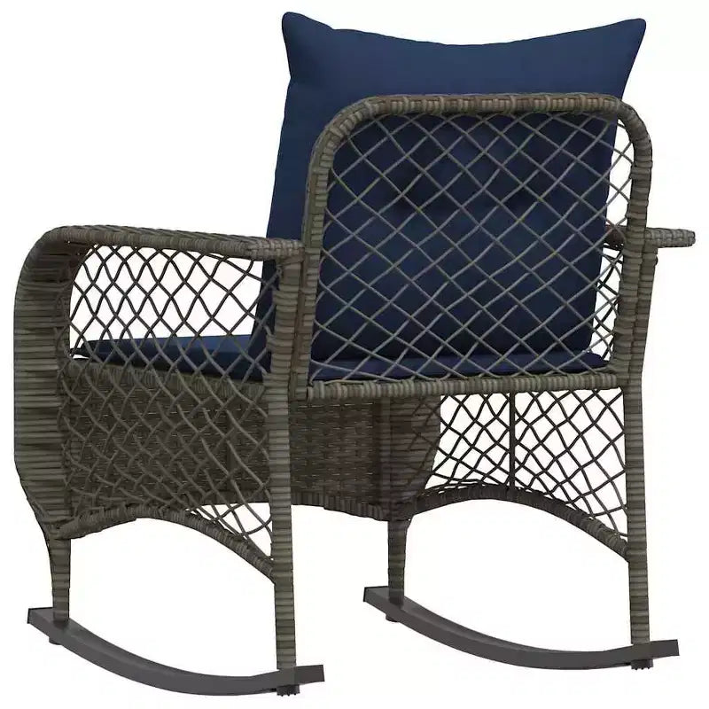 vidaXL Chaise à bascule de jardin avec coussins, Résine tressée Gris - Gris et Bleu