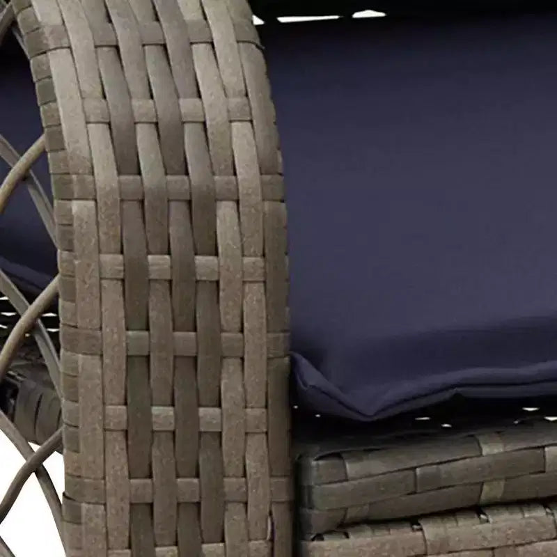 vidaXL Chaise à bascule de jardin avec coussins, Résine tressée Gris - Gris et Bleu